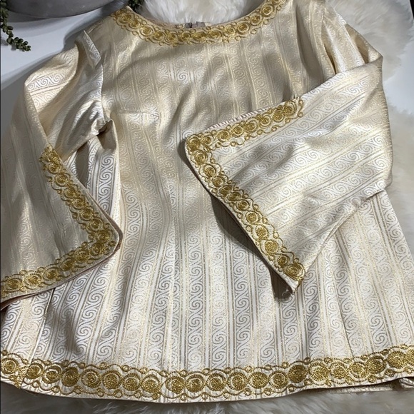 Handmade Gold Bell Sleeve embroidered trim tunic gold custom medium - Picture 7 of 8